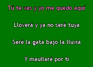 Tu te vas y yo me quedo aqui

Llovera y ya no sew tuya

Sere'a la gata bajo la lluvia

Y maullarei por ti