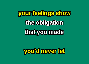 your feelings show

the obligation
that you made

you'd never let