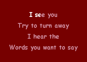 I see you
Try to turn away
I hear the

Words you want to say