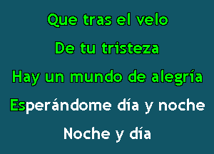 Que tras el velo
De tu tristeza

Hay un mundo de alegria

Espere'mdome dia y noche

Noche y dia