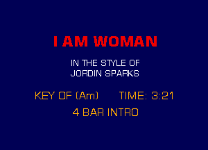 IN THE STYLE 0F
JUHDIN SPARKS

KEY OF (Am) TIME 321
4 BAR INTRO