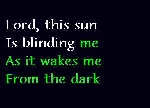 Lord, this sun
Is blinding me

As it wakes me
From the dark