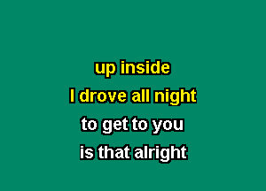 up inside

I drove all night

to get to you
is that alright