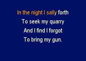 In the night I sally forth

To seek my quarry
And I find I forgot

To bring my gun.