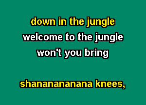 down in the jungle
welcome to the jungle

me to your
shananananana knees,