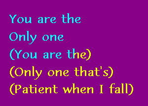 You are the

Only one

(You are the)
(Only one that's)
(Patient when I fall)