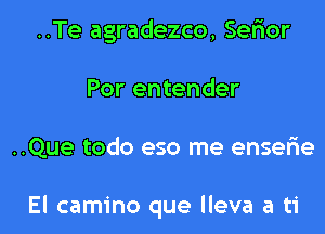 ..Te agradezco, Ser'ior
Por entender
..Que todo eso me enser'ie

El camino que lleva a ti