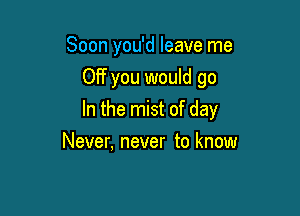 Soon you'd leave me
Off you would go

In the mist of day

Never. never to know