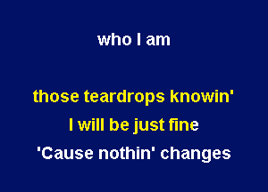 who I am

those teardrops knowin'
I will be just fine

'Cause nothin' changes