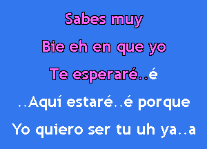 Sabes muy
Bie eh en que yo

Te esperaw. .

..Aqui estare'. .e' porque

Yo quiero ser tu uh ya..a