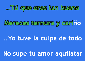 ..Tl1 que eres tan buena
Mereces ternura y caririo
..Yo tuve la culpa de todo

No supe tu amor aquilatar