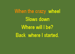 When the crazy wheel

Slows down
Where will I be?
Back where I started.