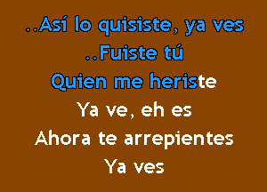 ..Asi lo quisiste, ya ves
..Fuiste t0
Quien me heriste

Ya ve, eh es
Ahora te arrepientes
Ya ves