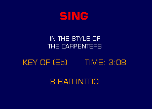 IN THE STYLE OF
THE CARPENTERS

KEY OF (Eb) TIME 308

8 BAR INTRO