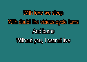 With love we sleep
With doubt the vicious cycle turns

And bums

Without you, I cannot live