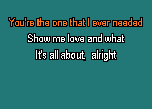 You're the one that I ever needed
Show me love and what

It's all about. alright