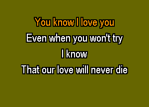 You know I love you

Even when you won't try

I know
That our love will never die