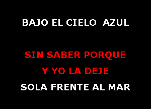 BAJO EL CIELO AZUL

SIN SABER PORQUE
Y Y0 LA DEJE
SOLA FRENTE AL MAR