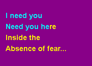 I need you
Need you here

Inside the
Absence of fear...
