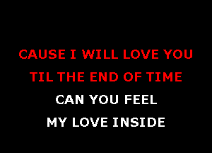 CAUSE I WILL LOVE YOU
TIL THE END OF TIME
CAN YOU FEEL
MY LOVE INSIDE
