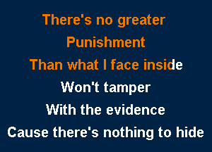 There's no greater
Punishment
Than what I face inside
Won't tamper
With the evidence

Cause there's nothing to hide