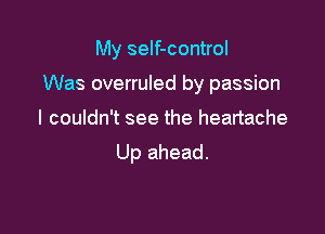 My self-control
Was overruled by passion

I couldn't see the heartache

Up ahead.