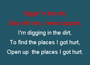 I'm digging in the dirt,
To find the places I got hurt,

Open up the places I got hurt.