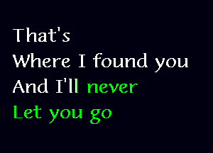 That's
Where I found you

And I'll never
Let you go