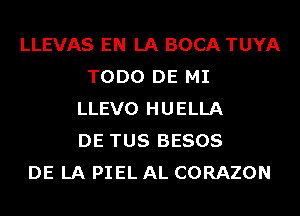 LLEVAS EN LA BOCA TUYA
TODO DE MI
LLEVO HUELLA
DE TUS BESOS
DE LA PIEL AL CORAZON