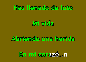 Has llenado de luto

Mi Vida

Abriendo una herida

En mi corazc'). .n