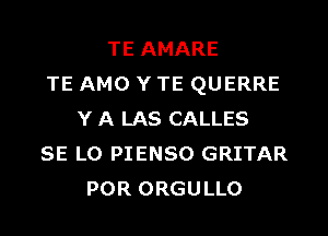 TE AMARE
TE AMO Y TE QUERRE
Y A LAS CALLES
SE L0 PIENSO GRITAR
POR ORGULLO