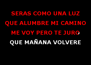 SERAS COMO UNA LUZ
QUE ALUMBRE MI CAMINO
ME VOY PERO TE JURO
QUE MANANA VOLVERE