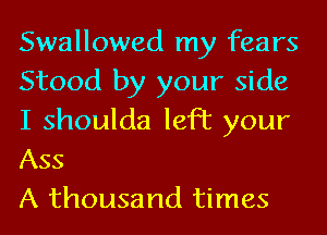 Swallowed my fears
Stood by your side
I shoulda left your

Ass
A thousand times