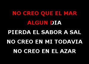 N0 CREO QUE EL MAR
ALGUN DIA
PIERDA EL SABOR A SAL
N0 CREO EN MI TODAVIA
N0 CREO EN EL AZAR