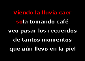 Viendo la lluvia caer
sola tomando cafris
veo pasar los recuerdos
de tantos momentos

que aim llevo en la piel