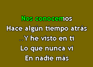 Nos conocemos
Hace algun tiempo atras

..Y he visto en ti
Lo que nunca vi
En nadie mains