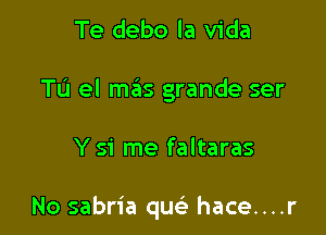 Te debo la Vida
TL'I el mas grande ser

Y 51' me faltaras

No sabria qw hace....r
