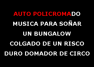 AUTO POLICROMADO
MUSICA PARA SONAR
UN BUNGALOWr
COLGADO DE UN RISCO
DURO DOMADOR DE CIRCO