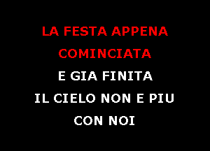 LA FESTA APPENA
COMINCIATA

E GIA FINITA
IL CIELO NON E PIU
CON NOI