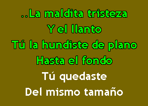 ..La maldita tristeza
Y el llanto
TL'I la hundiste de plano
Hasta el fondo
Tu quedaste

Del mismo tamario l