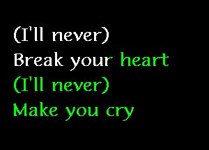 (I'll never)
Break your heart

(I'll never)
Make you cry