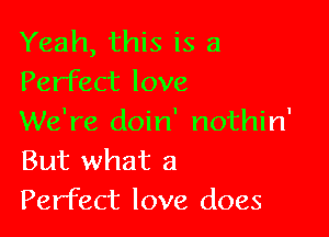 Yeah, this is a
Perfect love

We're doin' nothin'
But what a
Perfect love does