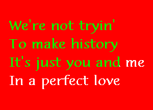 We're not tryin'
To make history

It's just you and me
In a perfect love