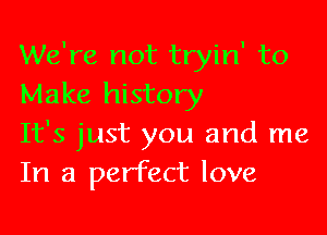 We're not tryin' to
Make history

It's just you and me
In a perfect love