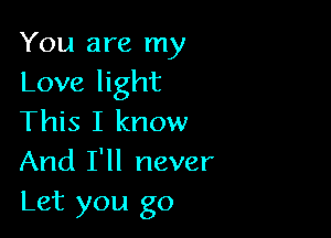 You are my
Love light

This I know
And I'll never

Let you go