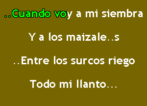 ..Cuando voy a mi siembra

Y a los maizale..s

..Entre los surcos riego

Todo mi llanto...