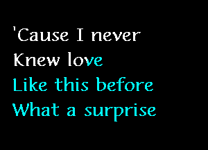 'Cause I never
Knew love

Like this before
What a surprise