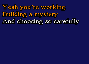 Yeah youTe working
Building a mystery
And choosing so carefully