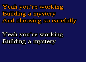 Yeah you're working
Building a mystery
And choosing so carefully

Yeah you're working
Building a mystery