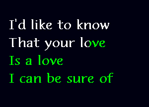 I'd like to know
That your love

Is a love
I can be sure of